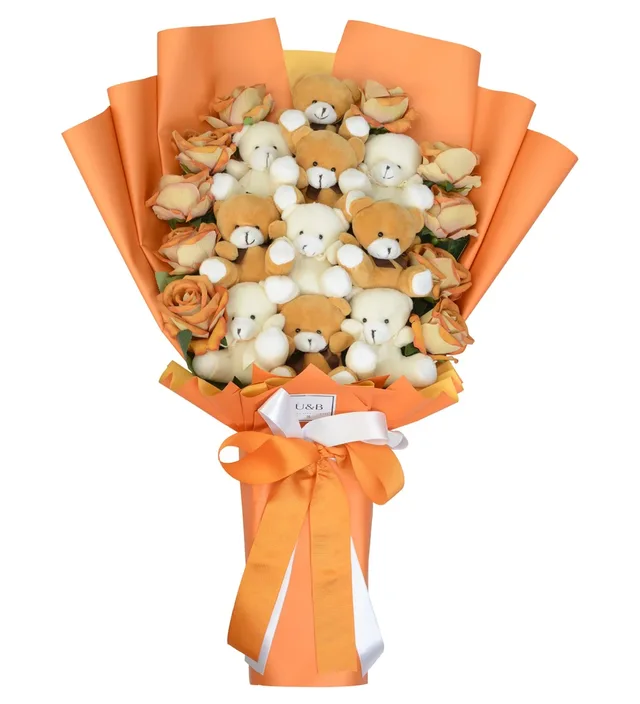 Premium Combo Orange Teddy Bear Flowers
