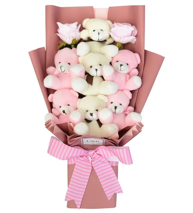 Combo Pink-White Teddy Bear Flowers