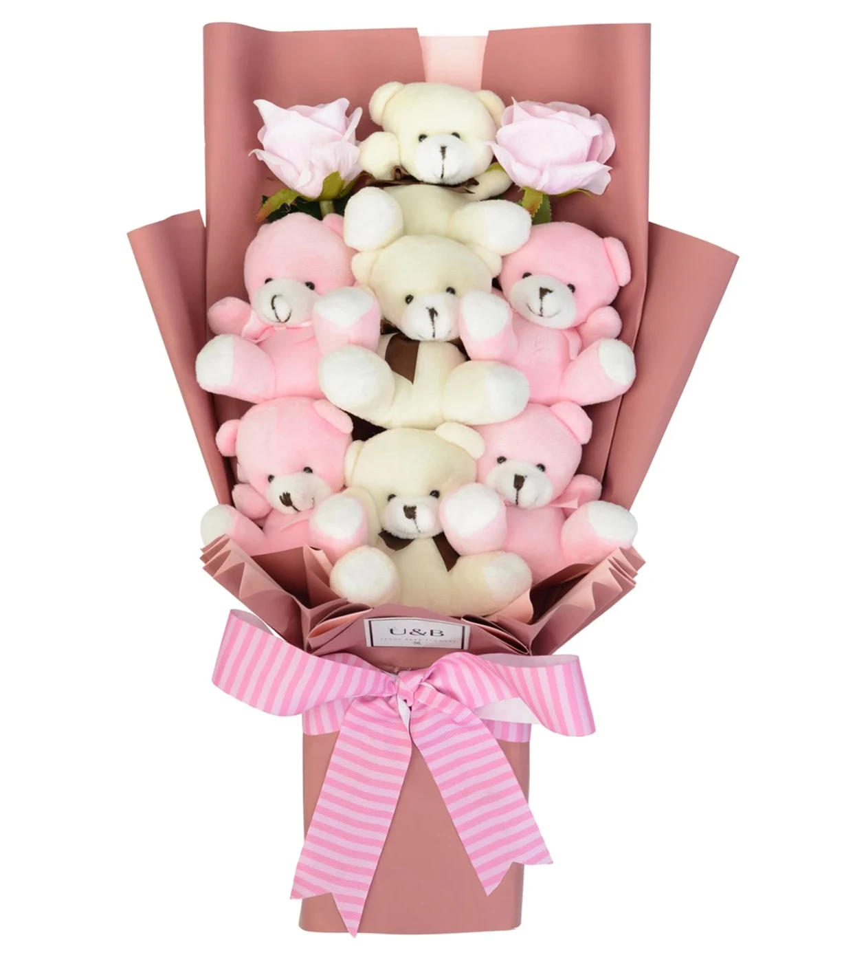 Combo Pink-White Teddy Bear Flowers