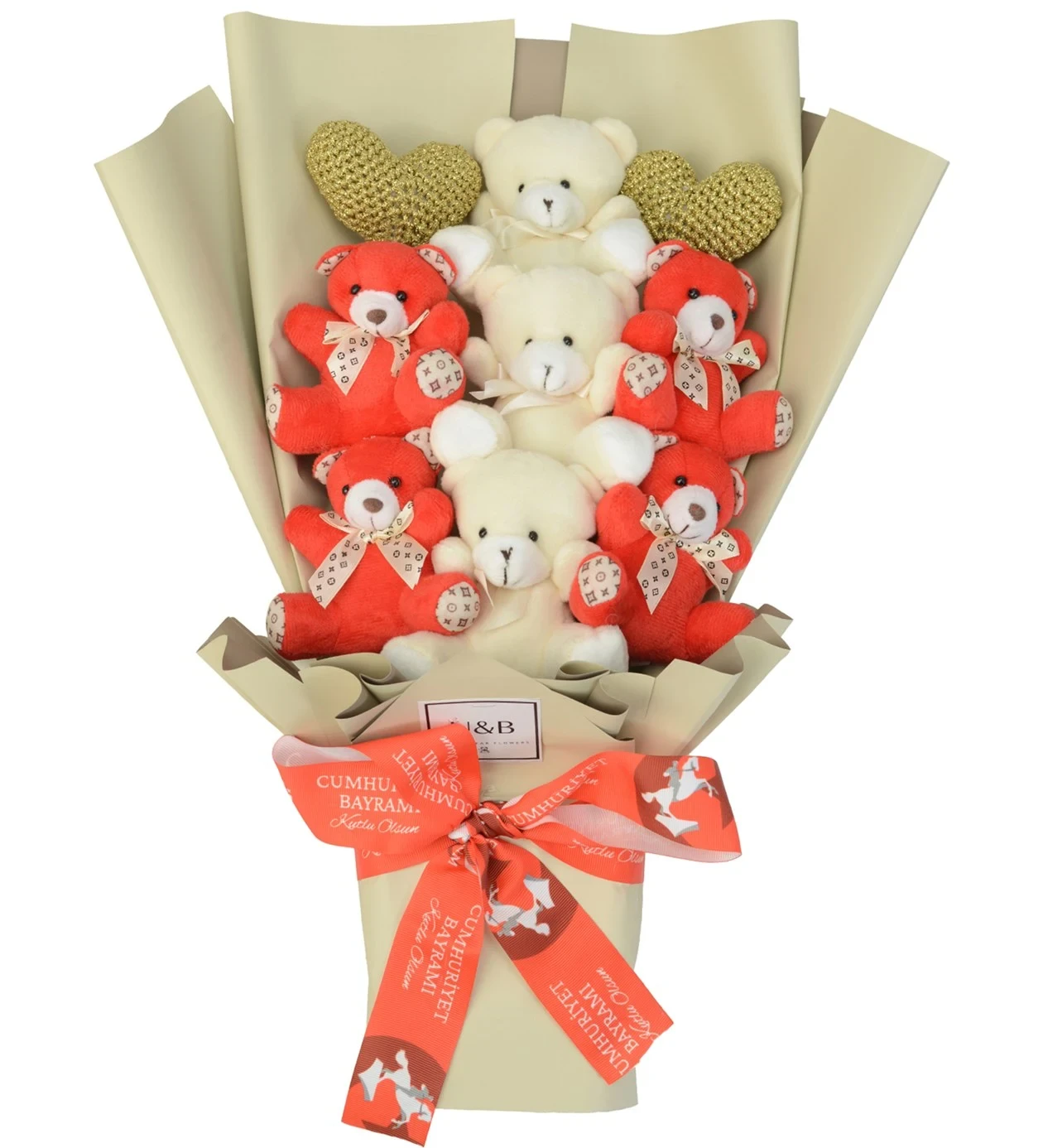 29 Ekim Kırmızı-Beyaz Teddy Bear Flowers