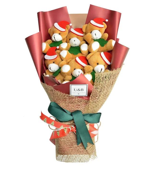 Mery Christmas Teddy Bear Flowers