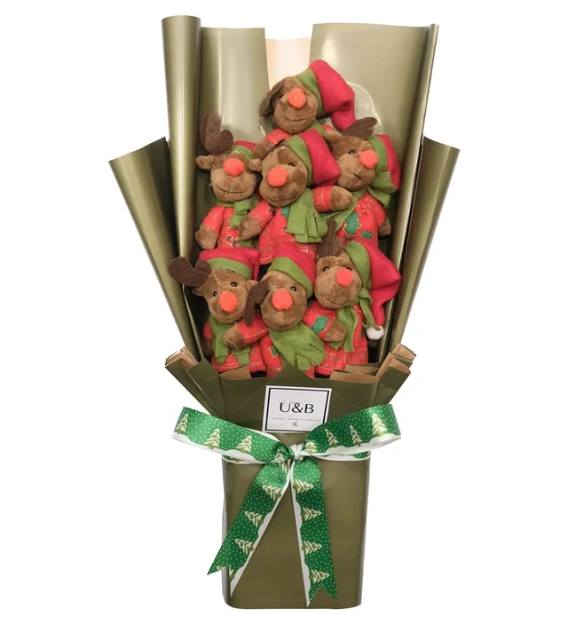 Christmas Deer Tedddy Bear Flowers