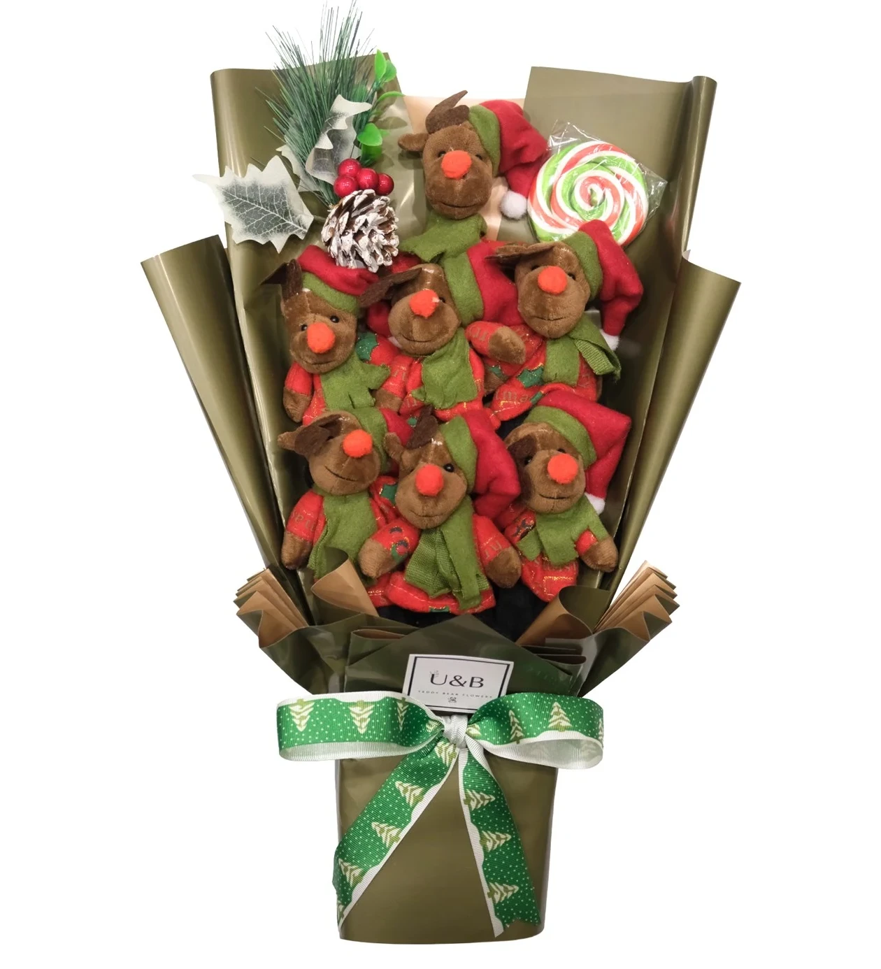 Christmas Deer Tedddy Bear Flowers