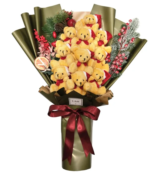 Christmas Green Premium Teddy Bear Flowers
