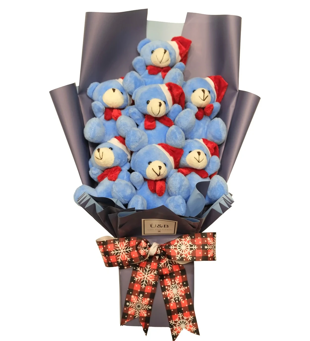 Christmas Blue Teddy Bear Flowers