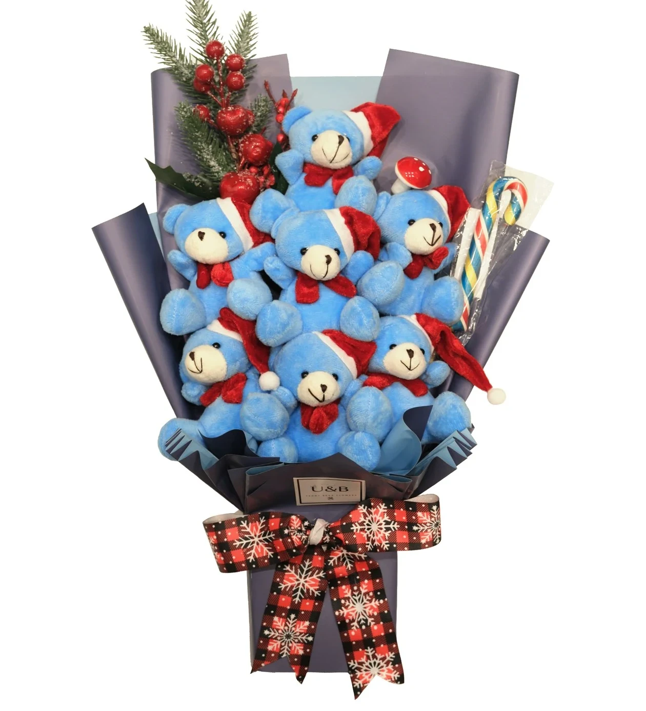 Christmas Blue Teddy Bear Flowers