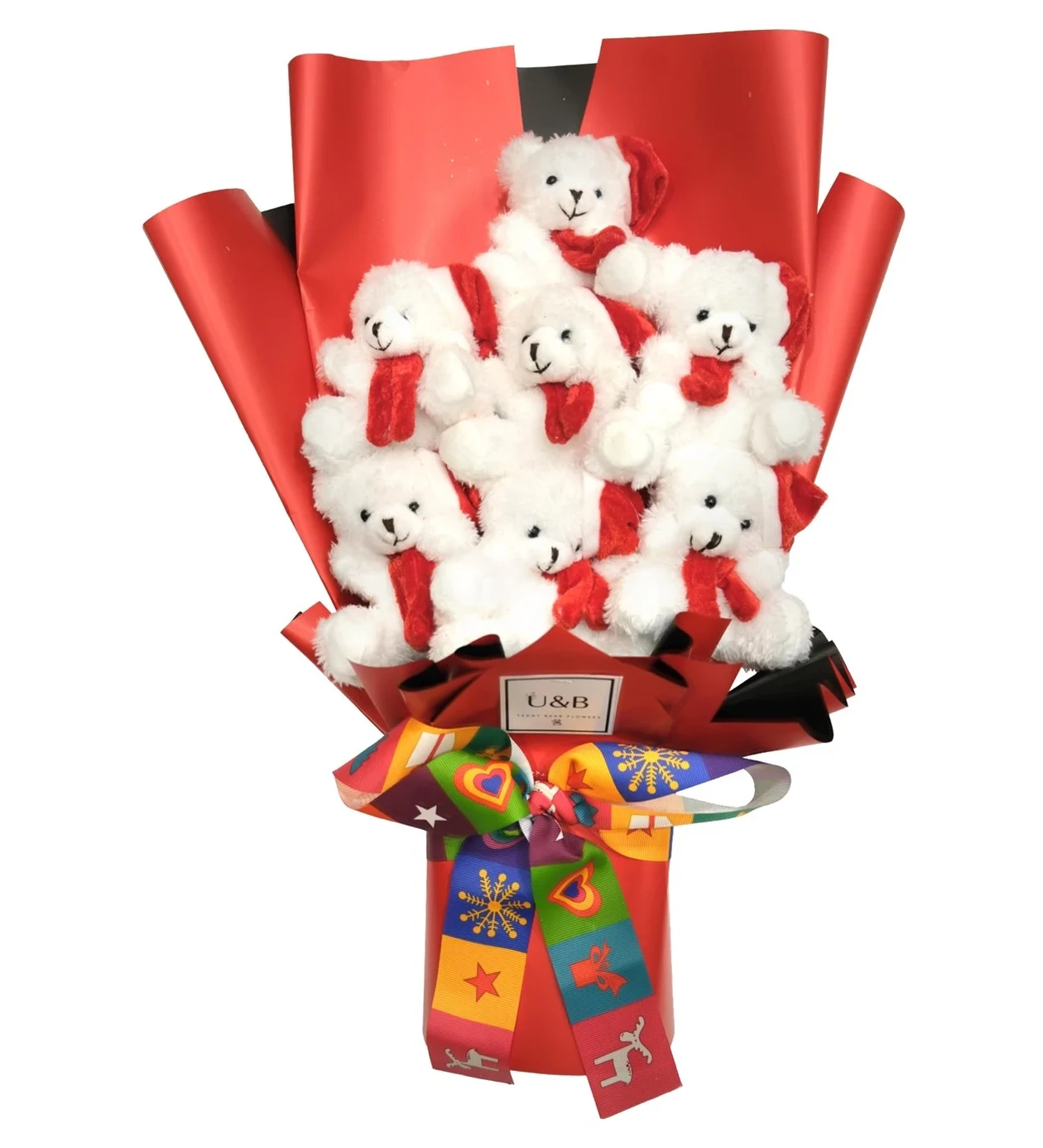 Christmas Red Pelush Teddy Bear Flowers