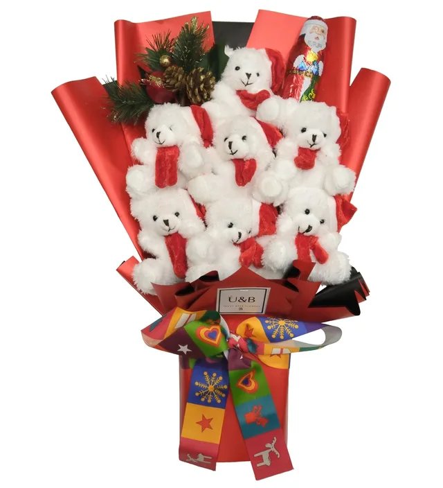 Christmas Red Pelush Teddy Bear Flowers