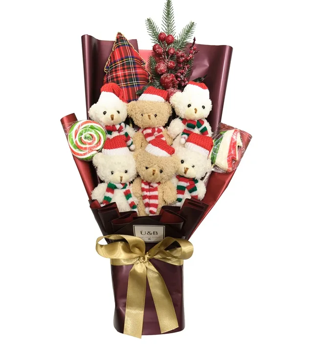Plush Mixed Christmas Teddy Bear Flowers