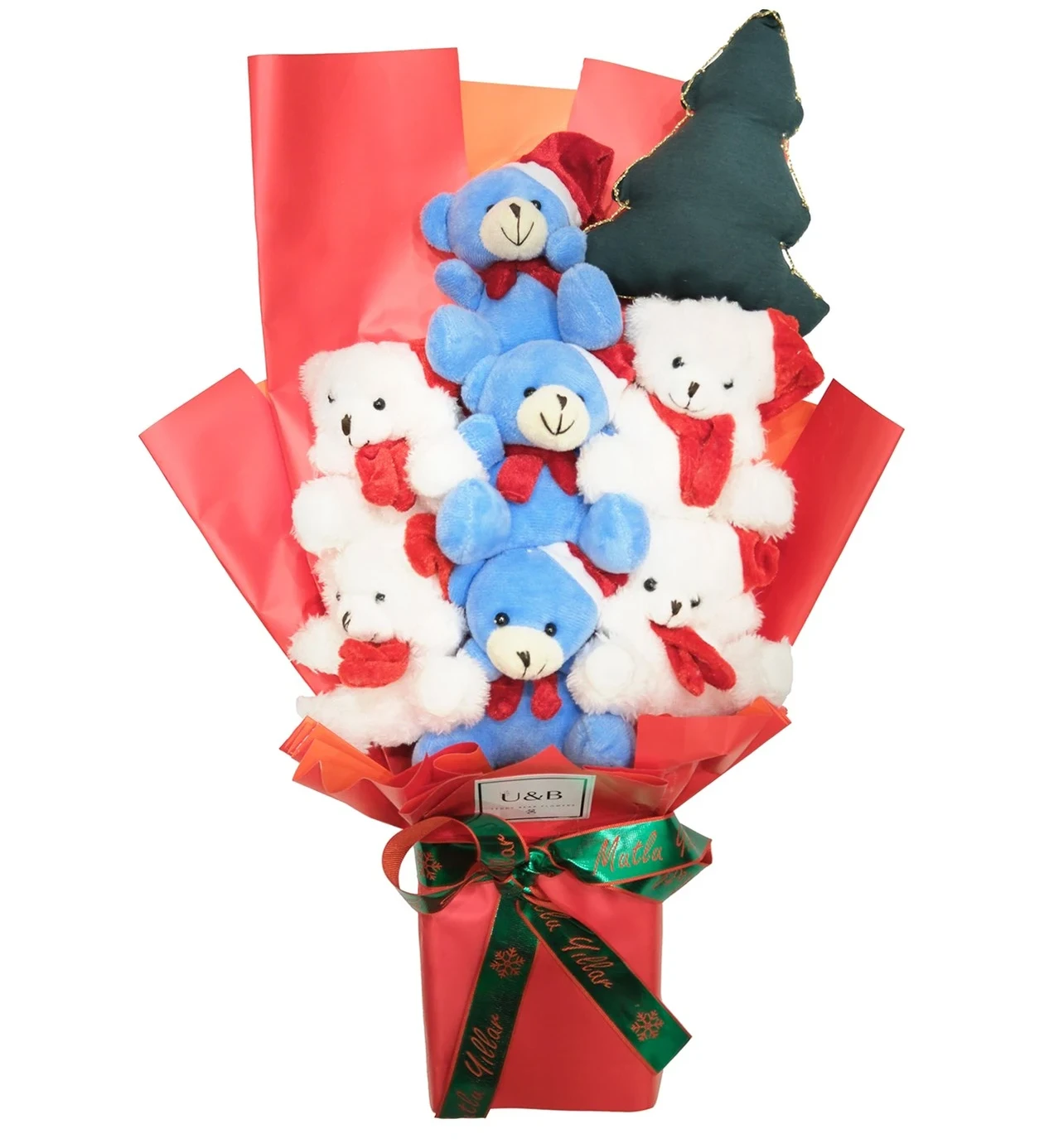 Christmas Mixed Blue Teddy Bear Flowers