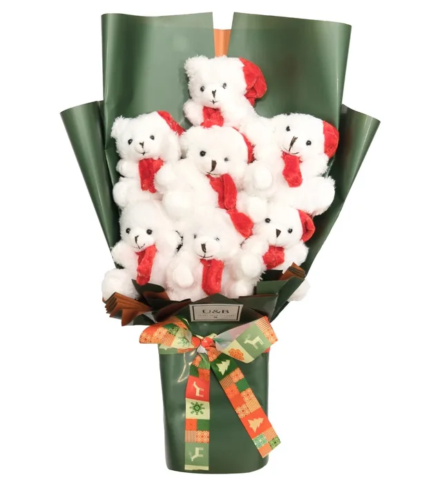 Christmas White&Green Teddy Bear Flowers