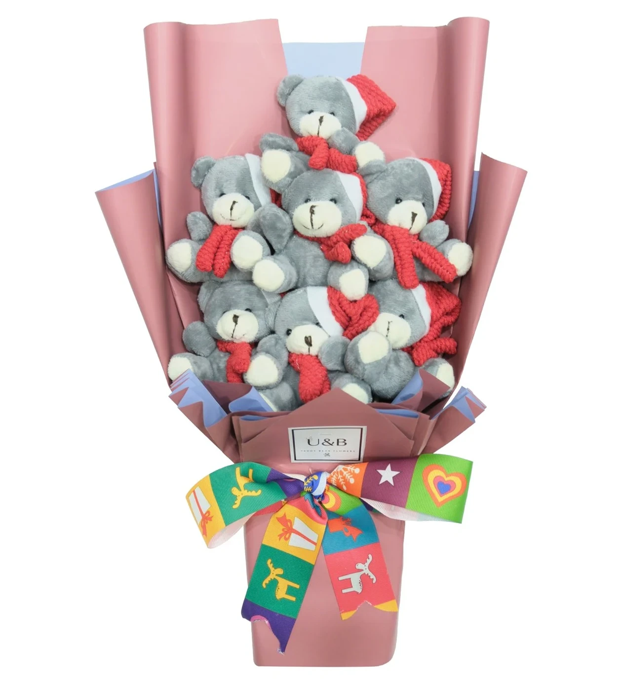 Christmas Pink Teddy Bear Flowers
