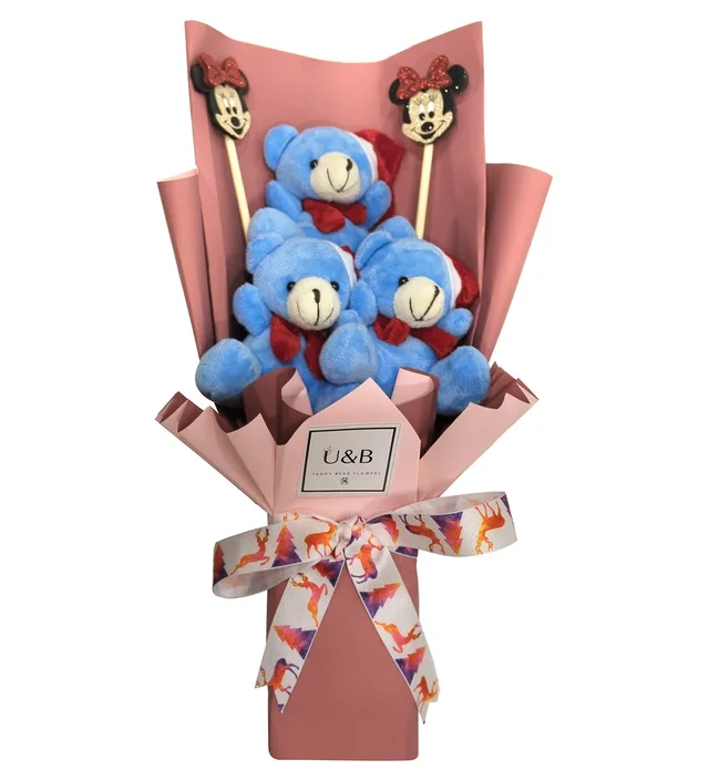 Christmas Pink&Blue Teddy Bear Flowers