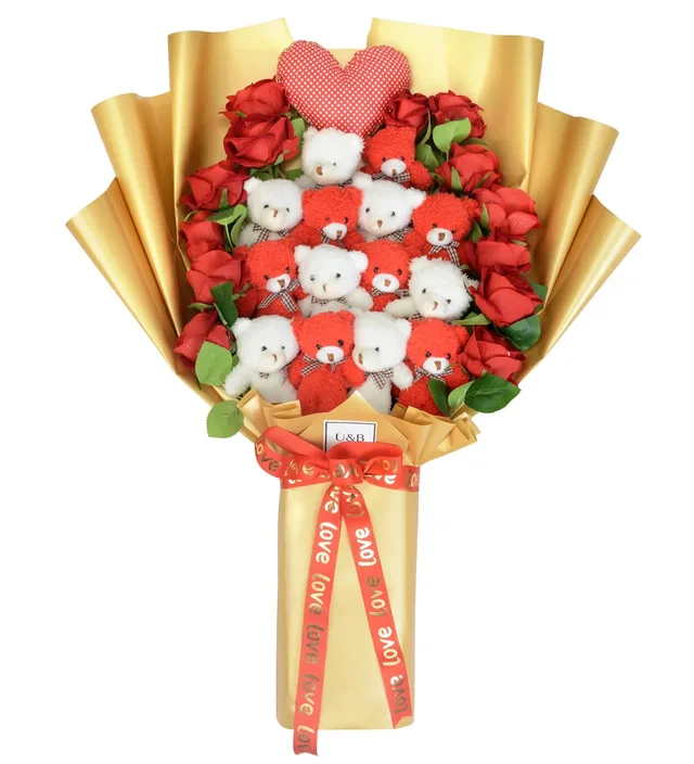 Premium Gold Luxury Teddy Bear Flowers