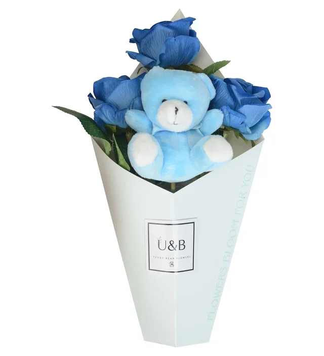 Blue Cone Teddy Bear Flowers