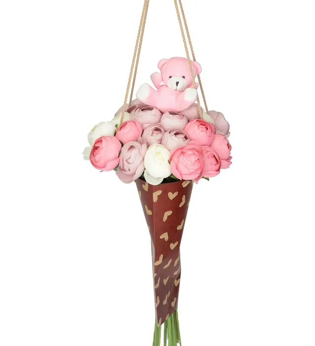 Pink & Red Love Teddy Flowers