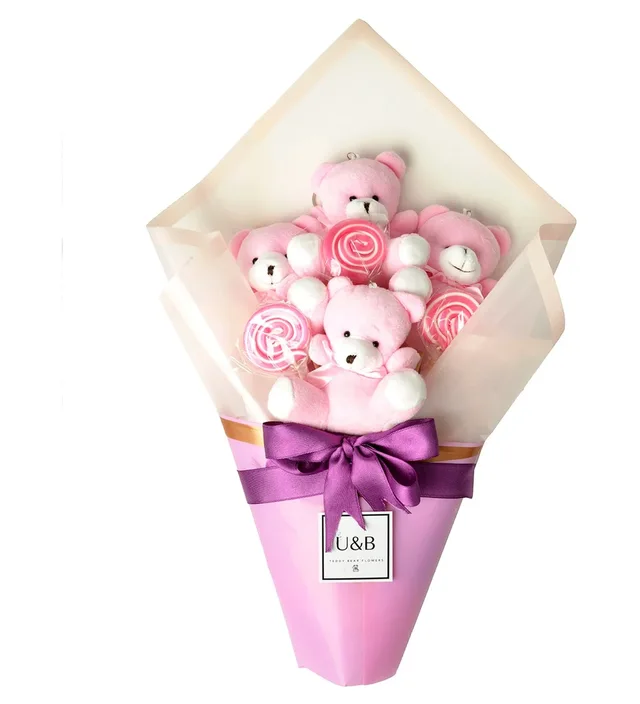 Sweet Pink Candy Teddy Bear Flowers
