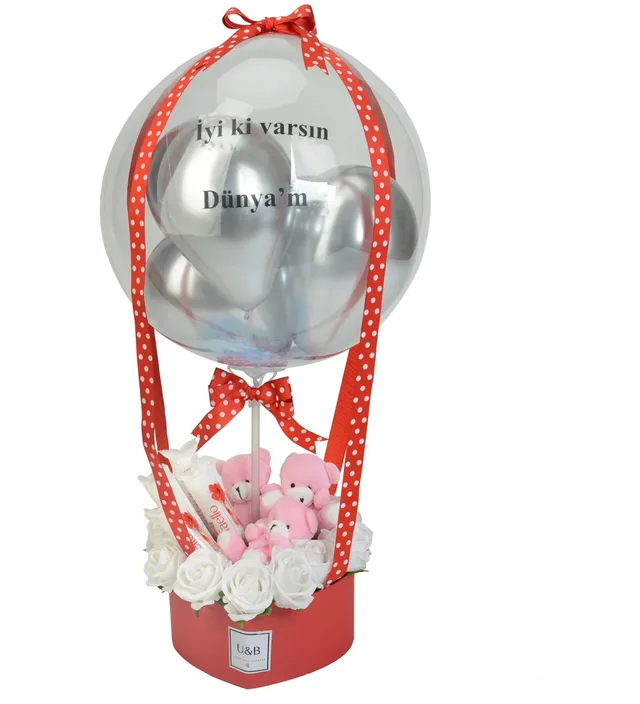 Red Heart & Chocolate Ballon Box