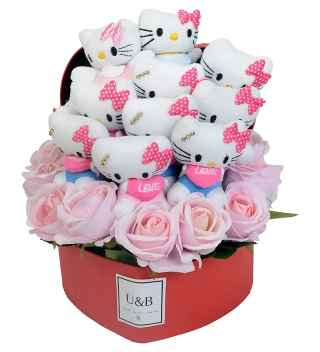 Premium Hello Kity Box Teddy Bear Flowers