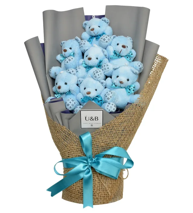 Cute Blue Teddy Bear Flowers