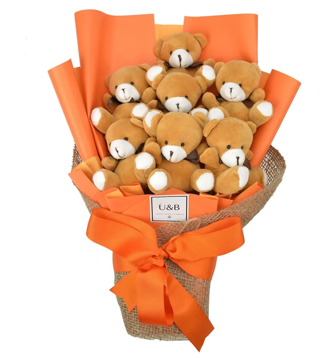 Luxury Orange Teddy Bear Flowers