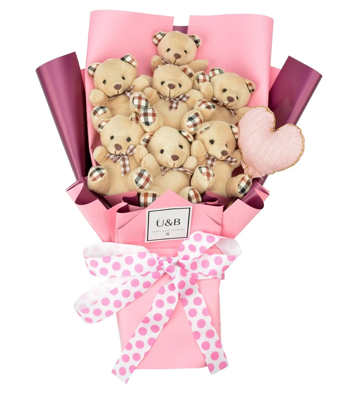 Pink Polka Dot Teddy Bear Flowers