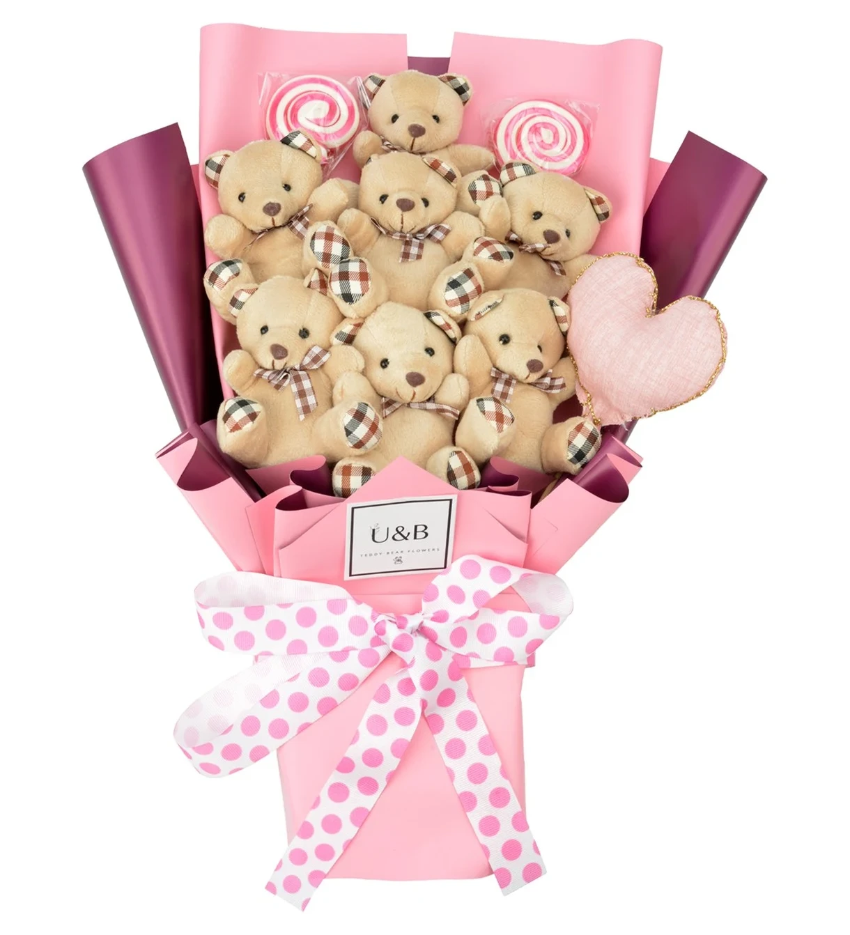 Pink Polka Dot Teddy Bear Flowers