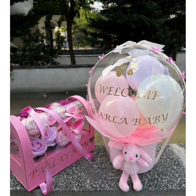 Macarons Sweety Pembe Tavşanlı Balon Anne Bebek Set