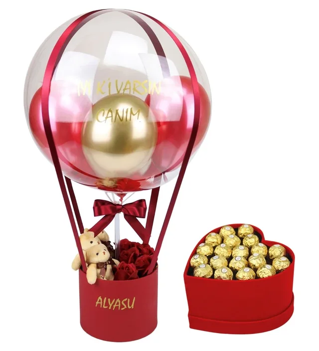 Sevgiliye Hediye - Balon Kutusu & Çikolata Set | Kişiye Özel