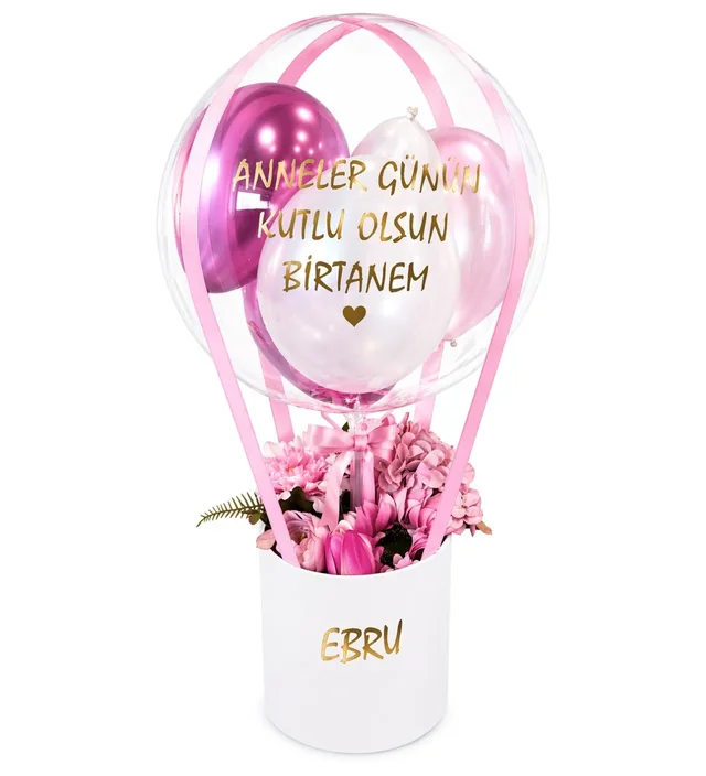 Anneler Günü Hediyesi Balon Kutusu - Pembe Çiçekli Tasarım | Aynı Gün Teslimat
