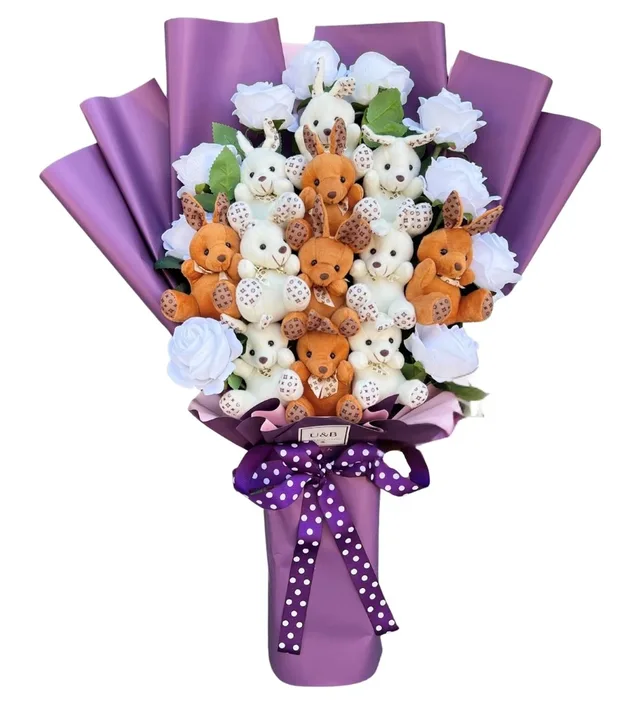 Premium Combo Rabbits Teddy Bear Flowers