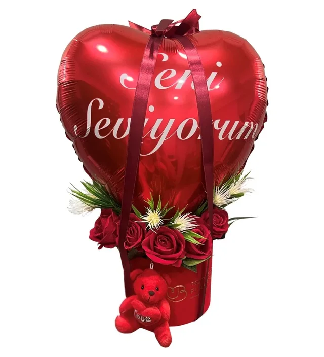 Sevgiliye Hediye | Kırmızı Seni Seviyorum Kalp Folyo Balonlu Balon Kutusu - Aynı Gün Teslimat